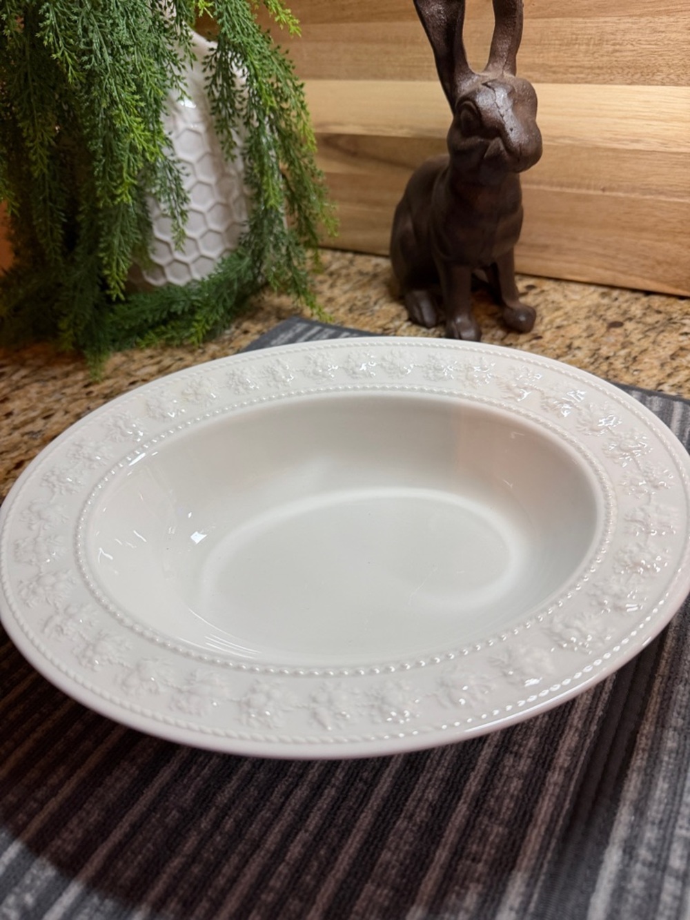 Wedgwood Festivity Cream Embossed Floral Rim Serving Bowl